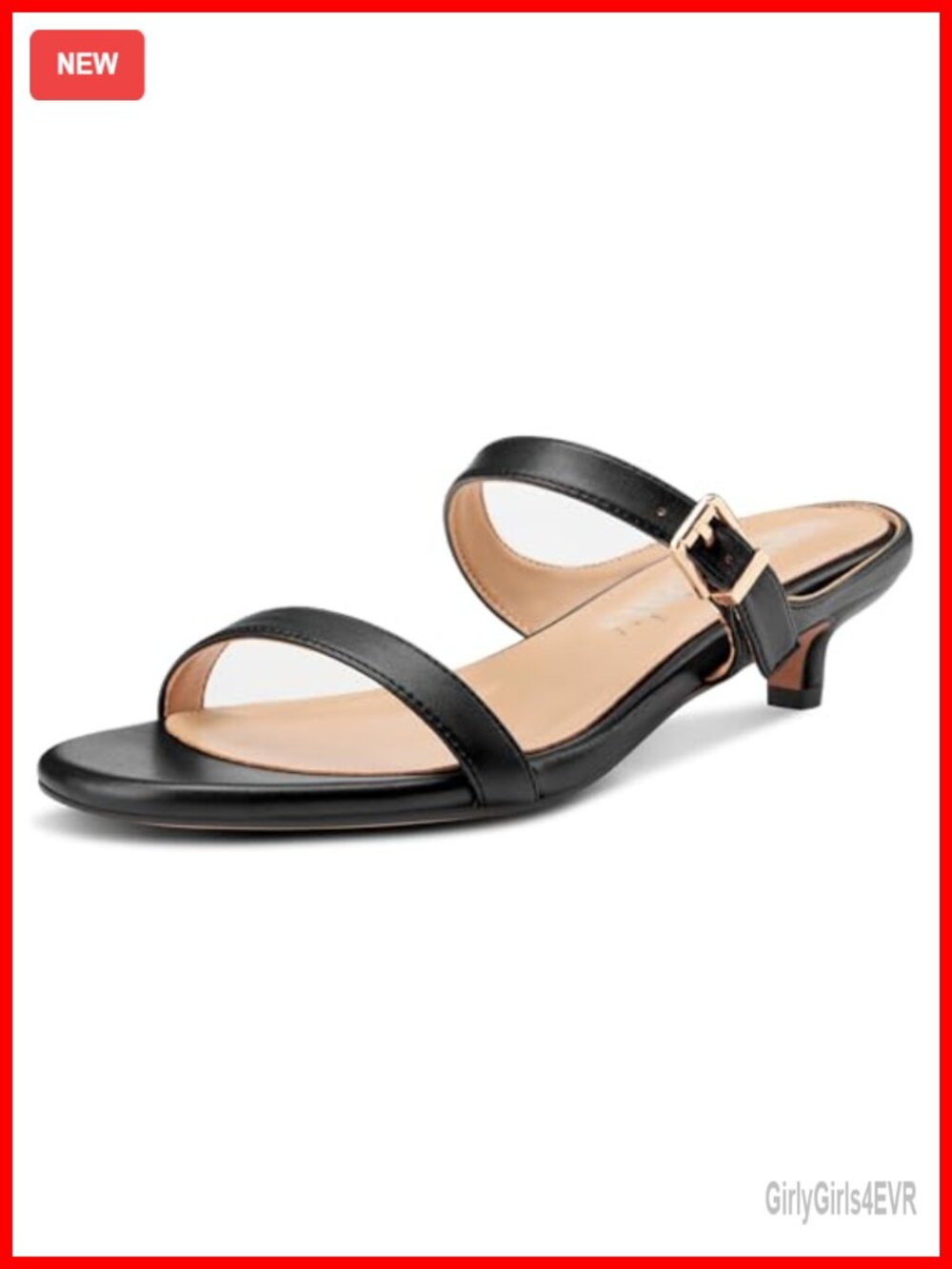 Kitten Heel Two Strap Slip On Open Toe Dress Sandals 1.4 Inch Heels